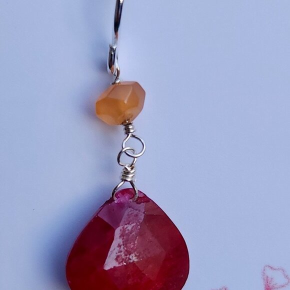 Ruby Dangle Earrings - Semi-Precious Ruby, Labradorite & Carnelian - Picture 8 of 10